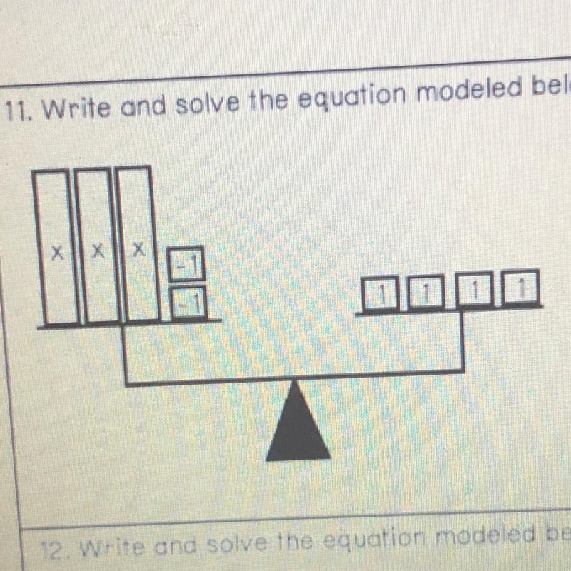 Write and solve the equation modeled below.-example-1