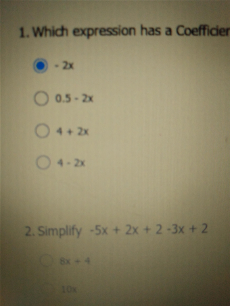 Which expression has a coefficient of 2?-example-1