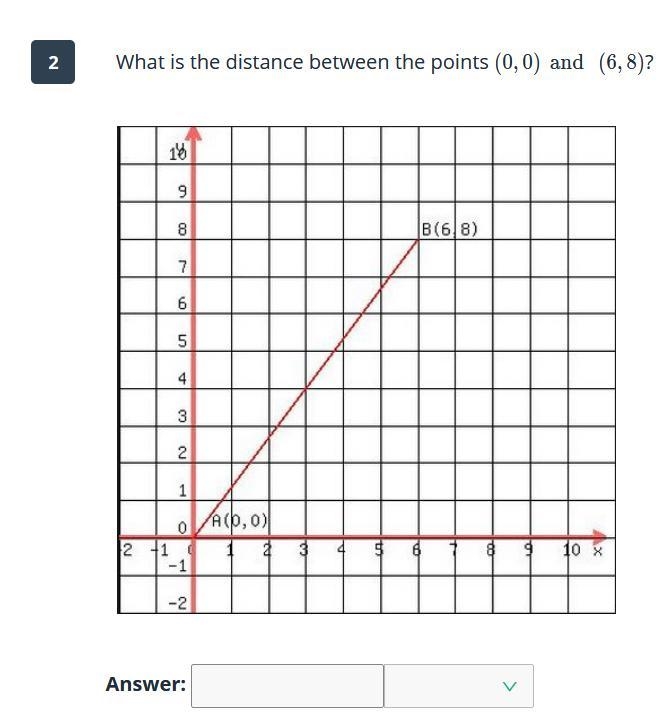 20 POINTS!!11! WHAT IS THE DISTANCE BETWEEN THE POINTS (0,0) AND (6,8) SORRY, MY CAPS-example-1