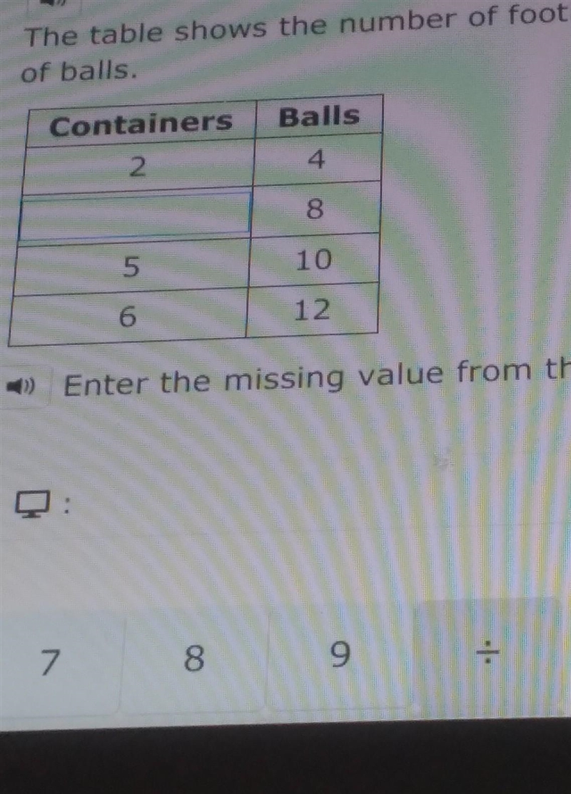 teh table shows a number of balls that fit into containers each container holds the-example-1