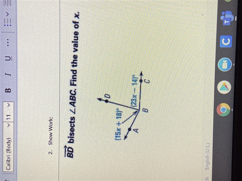 BD bisects /ABC. Find the value of x.-example-1