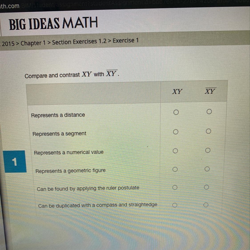 Compare and contrast XY with XY. XY XY Represents a distance Represents a segment-example-1