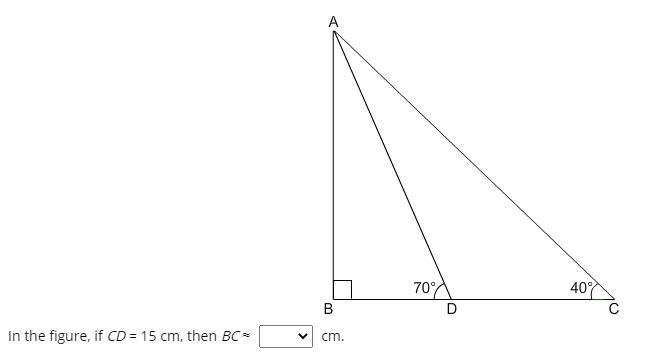 Select the correct answer from the drop-down menu. In the figure, if CD = 15 cm, then-example-1