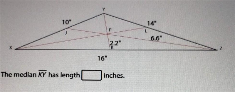 The diagram shows XYZ, which has side lengths 10 inches, 14 inches and 16 inches. The-example-1