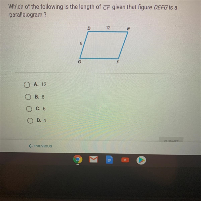 Which of the following is Tj length of GF given that figure DEFG is parallelogram-example-1