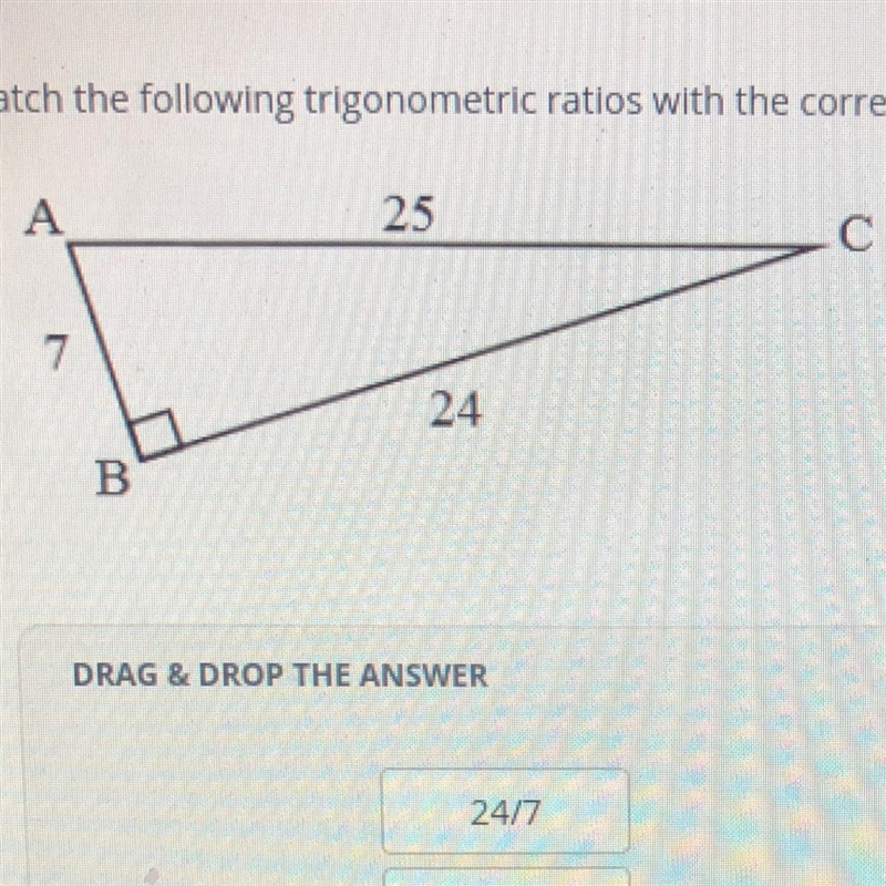 Match the following trigonometric ratios with the correct equation for the triangle-example-1