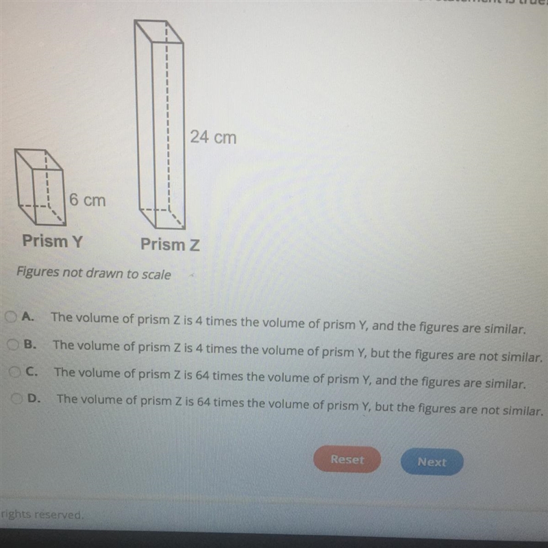 HELP ASAP!! the two rectangular prisms shown have bases with the same area. Which-example-1