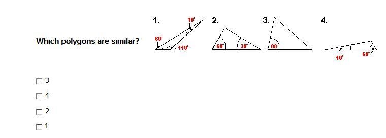 Which polygons are similar? 3 4 2 1 If someone can help me with this and as fast as-example-1