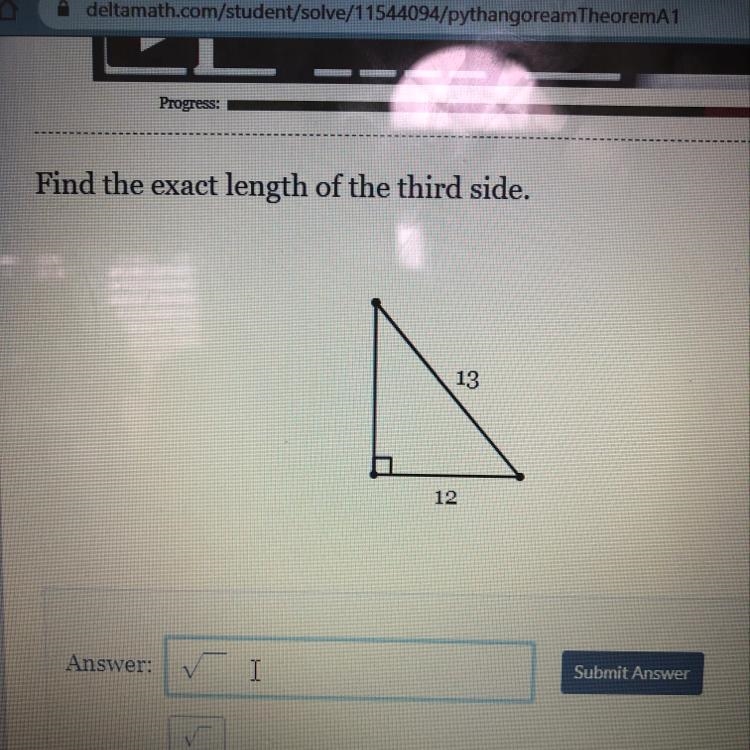 Find the exact length of the third side. 13 12-example-1