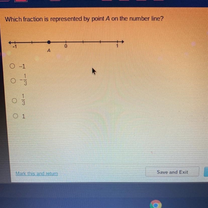 Which fraction is represented by point A on the number line? 0 A O-1 win W 1 3-example-1