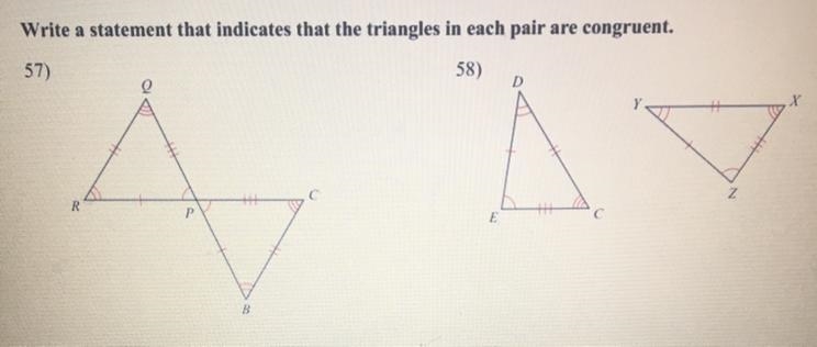 Write a statement that indicates that the triangle in each pair are congruent-example-1