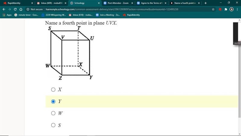 Name a fourth point in plane UVX-example-1