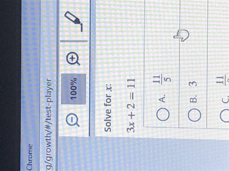 Solve for x: 3x + 2 = 11-example-1