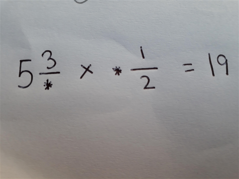 Find the two missing numbers shown with an "*" in the equation.-example-1