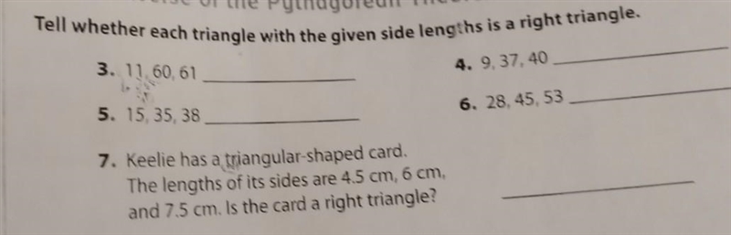 Tell whether each triangle with the given side lengths is a right triangle​-example-1