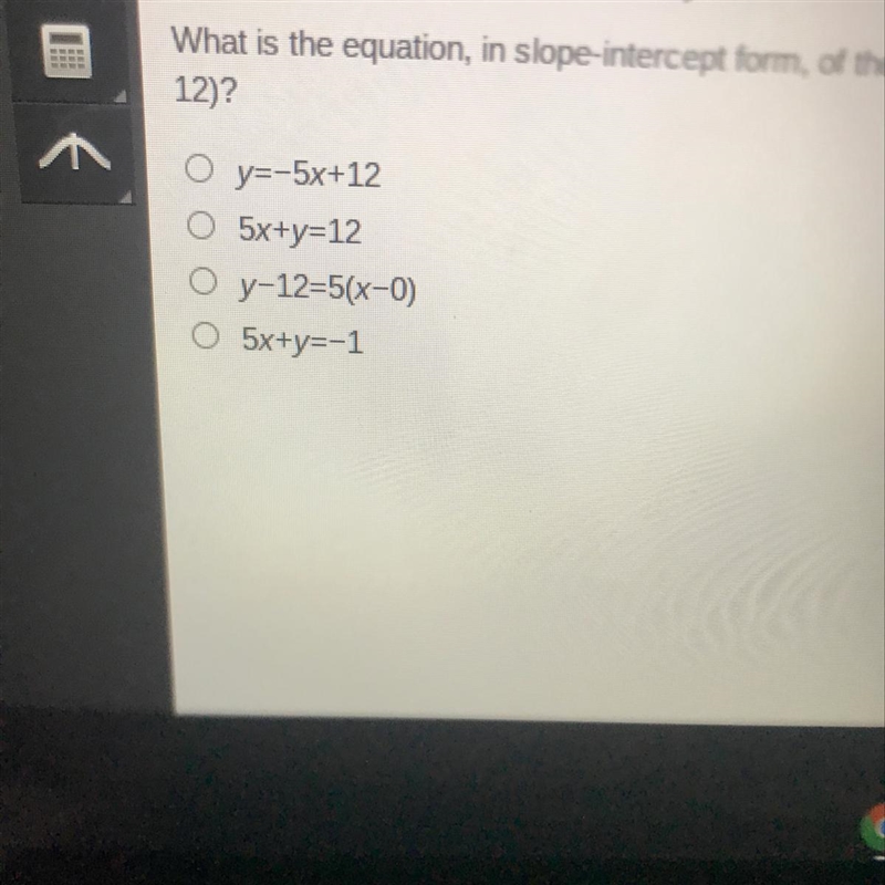 HELP ASAP!!!!!! A given line has the equation 10x+2y=-2. What is the equation, in-example-1