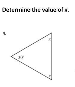 Determine the unknown angle measure in each triangle. Can someone please help?-example-1