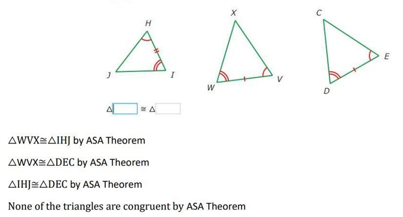 Which two triangles are congruent by the ASA Theorem? Complete the congruence statement-example-1