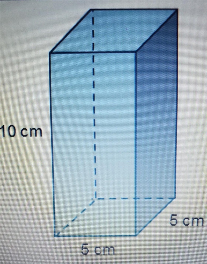 Find the volume of a box with a length of 5 cm, a width of 5 cm, and a height of 10 cm-example-1