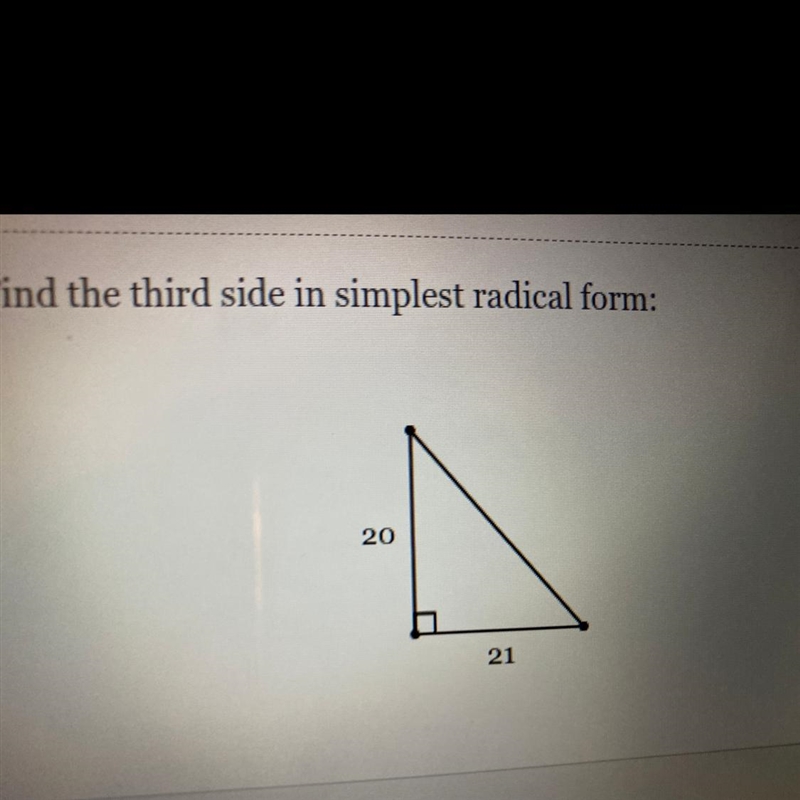 I already got 842 squared=c2 I just need help with simplest radical form-example-1