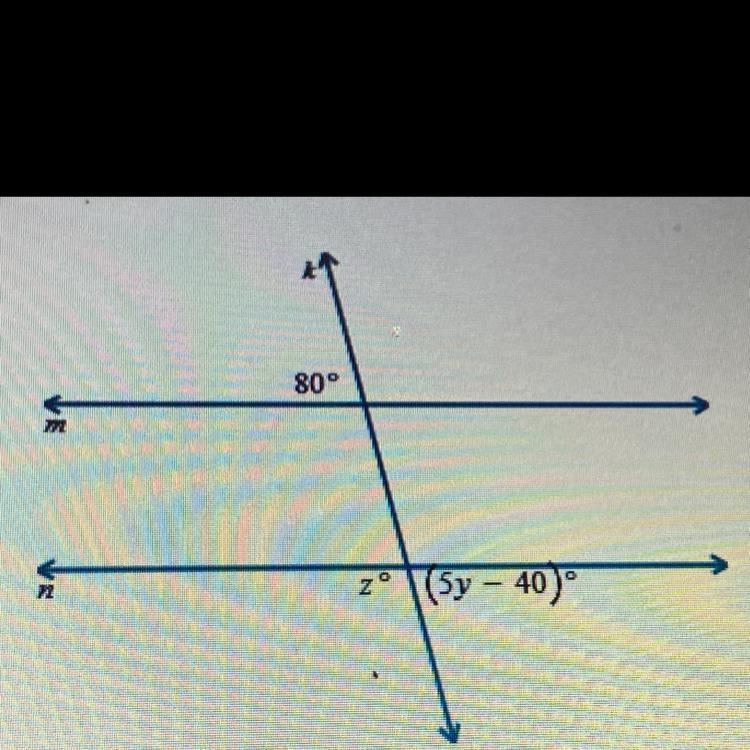 In the figure below, m II n. Find the values of z and y. PLEASE HELP ME AND SHOW THE-example-1