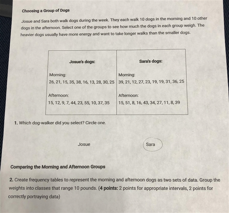 Please help! Sarah’s dogs: Create frequency tables to represent the morning and afternoon-example-1