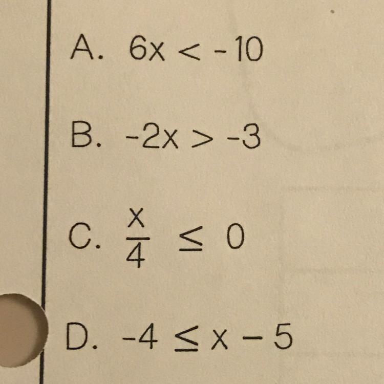 Which inequality is NOT true when x=-2?-example-1