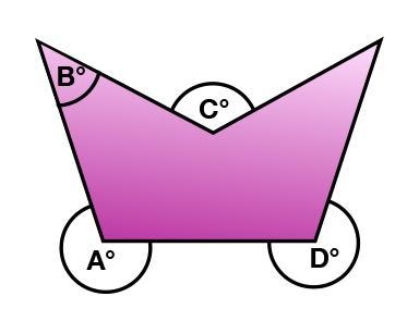 In this polygon, which angle is an interior angle? A° C° B° D°-example-1