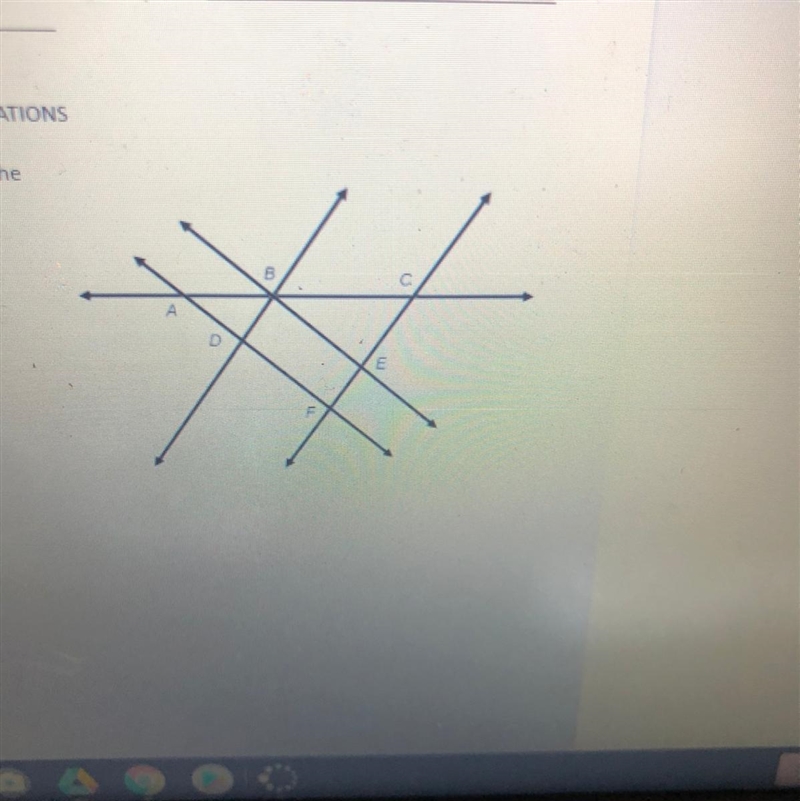 A) Name 2 different segments. b) Name 2 different lines. c) Name one angle x d) The-example-1