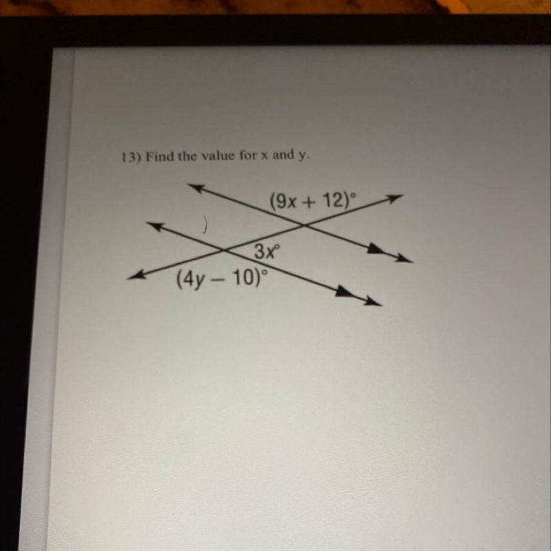 13) Find the value for x and y. Someone help me please thanks-example-1