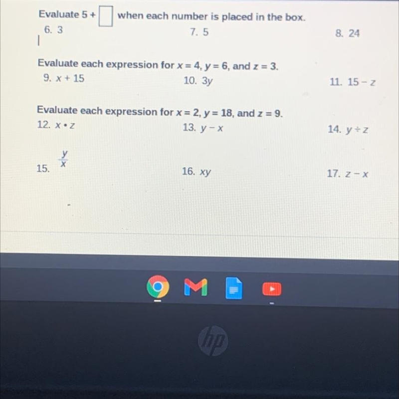 Evaluate 5+ when each number is placed in the box-example-1