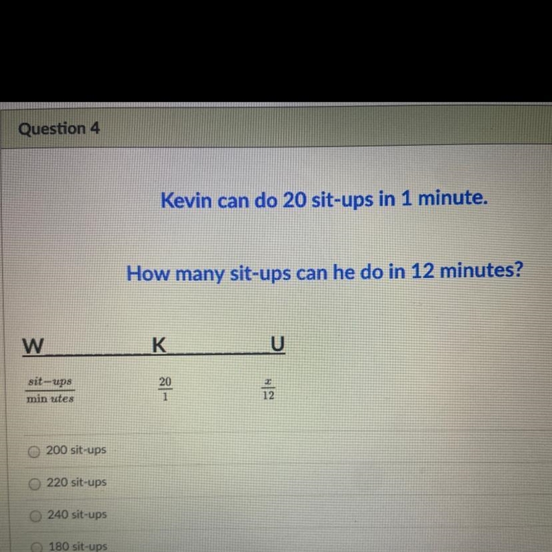 Kevin can do 20 sit-ups in 1 minute. How many sit-ups can he do in 12 minutes?-example-1