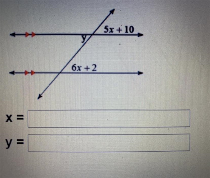 Given the parallel lines, solve for x and y. Pls help!!-example-1