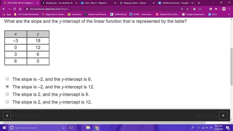 PLEASE HELP!!! PLEASE HURRYYY!!! I'm on timed quiz!! What are the slope and the y-example-1