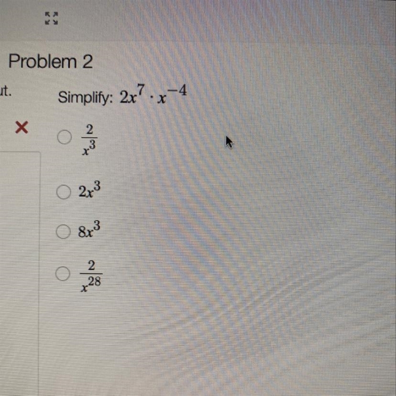 Simplify 2x^7 times x^-4-example-1