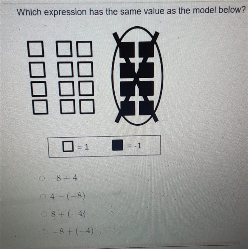 Middle schoolers help!!!!!!!Witch expresion has the same value has the model bellow-example-1