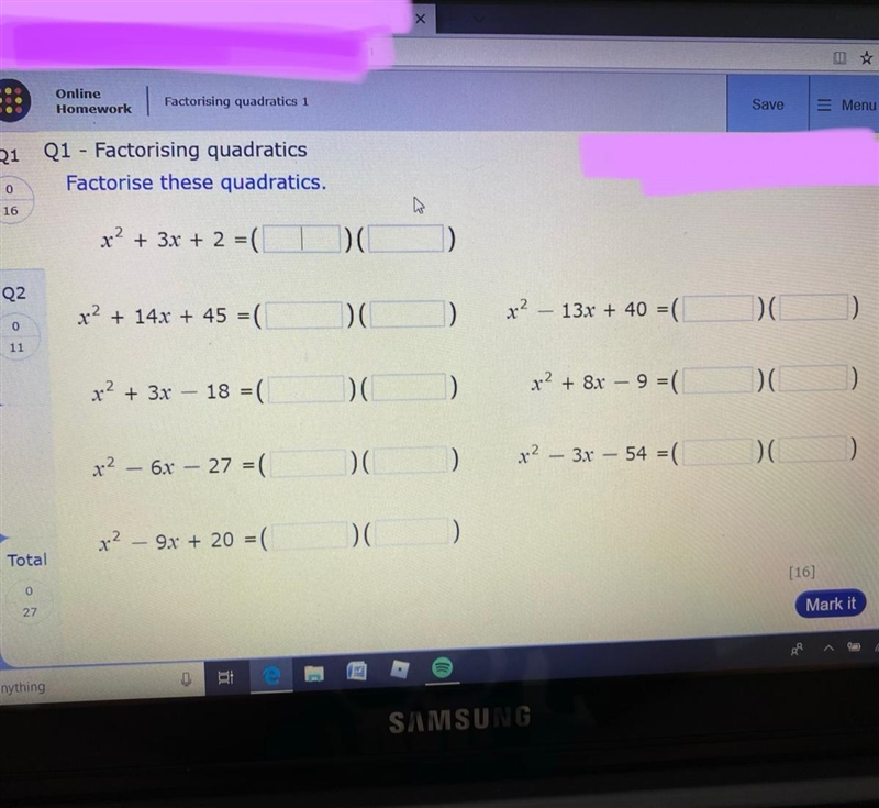 Factorising quadratics 1 will give brainiless:) Attached the photo Need all completed-example-1