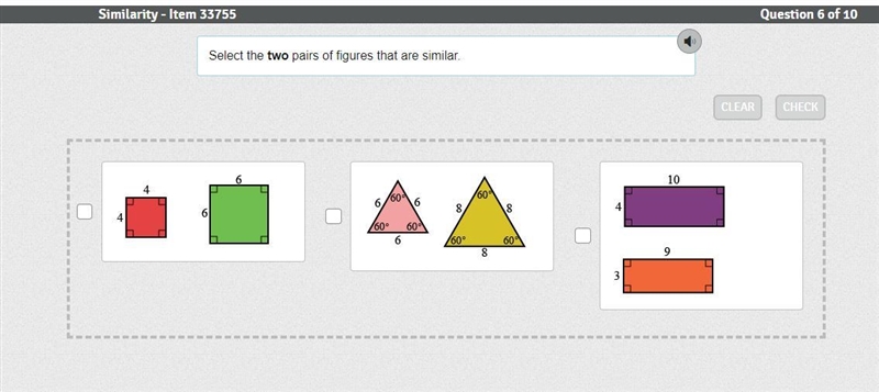 Select the two pairs of figures that are similar.-example-1