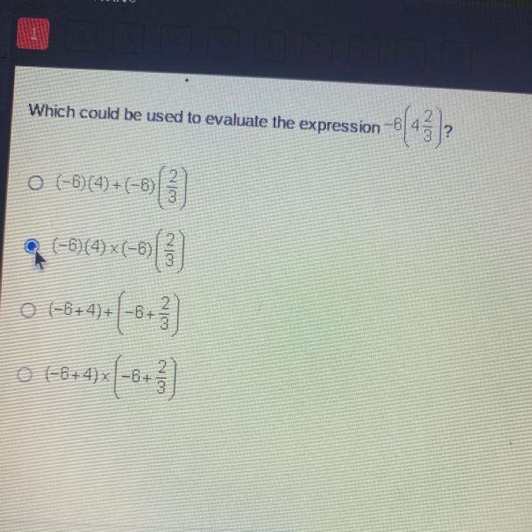 Which could be used to evaluate the expression -6 NICO O (-6)(4)+(-6) ( (-6)(4)x(-6) نہ آنا O-example-1