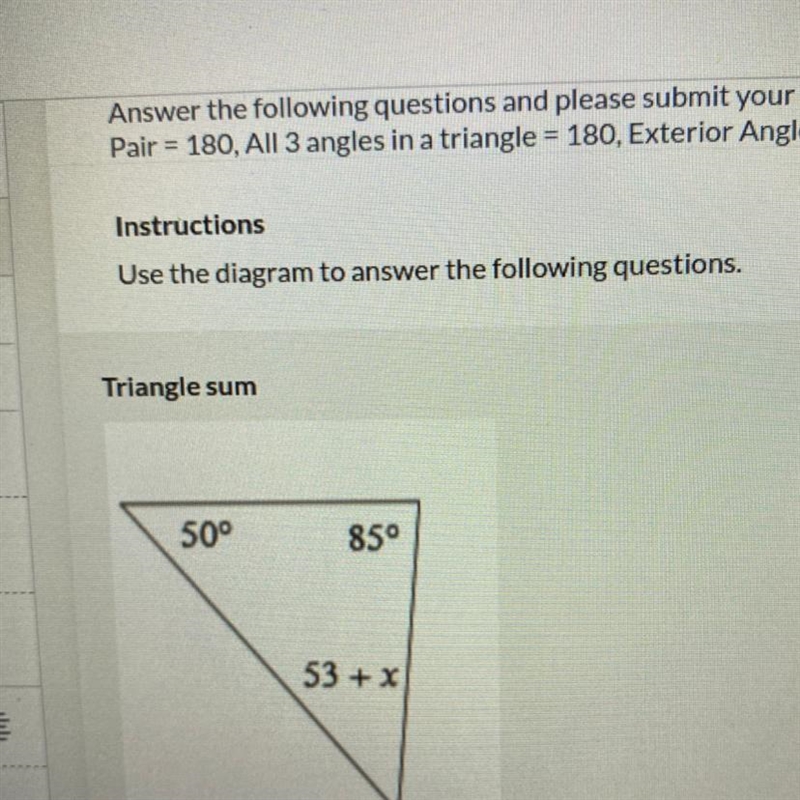 50° 850 53 + x I need to find the value of x and without saying x =-example-1