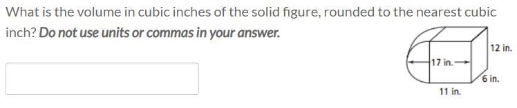 What is the volume in cubic inches of the solid figure, rounded to the nearest cubic-example-1