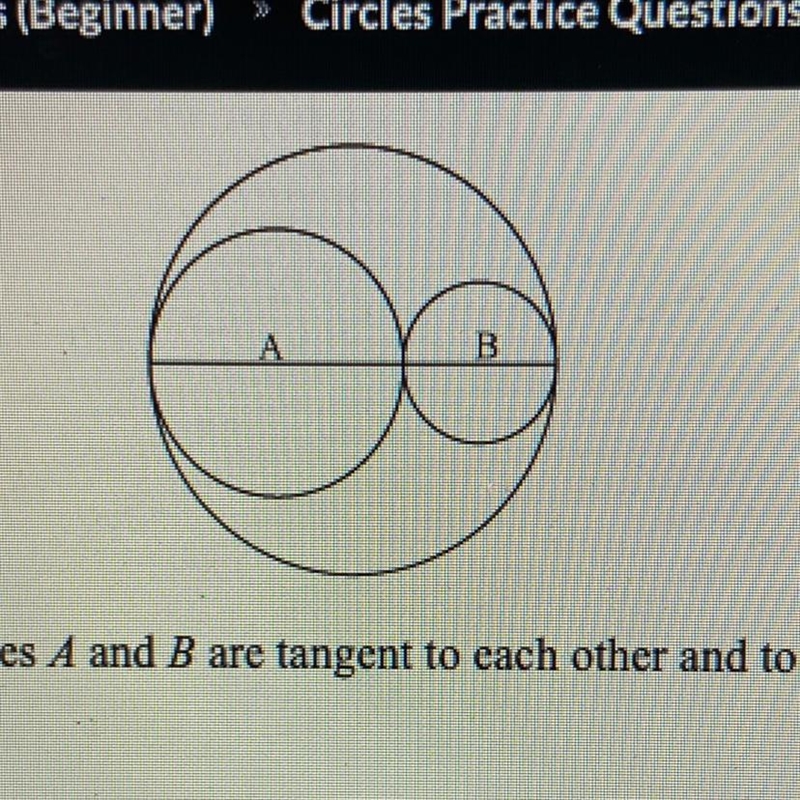 In the figure above, circles A and B are tangent to each other and to the large circle-example-1