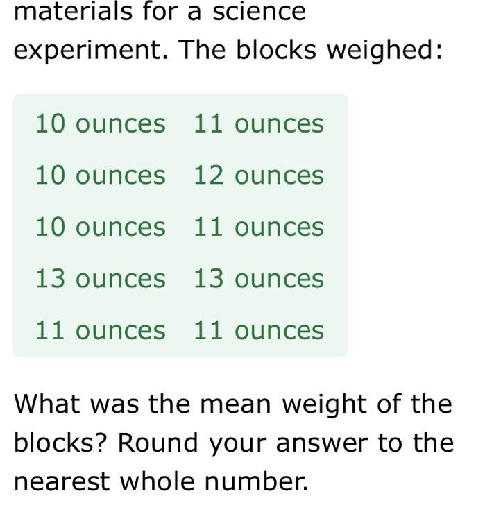 What was the mean weight of the blocks? Round Your answer to the nearest whole number-example-1