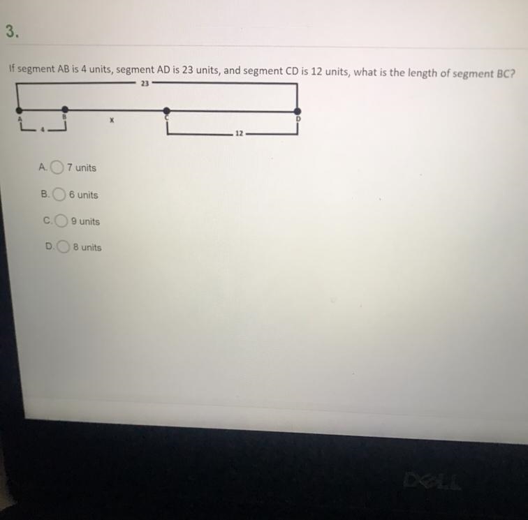 If segment AB is 4 units, segment AD is 23 units, and segment CD is 12 units, what-example-1