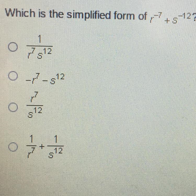 Which is the simplified form of 7+5-12? O 1 7912 O-/7-912 17 o لے N $12 1 + 1 312-example-1