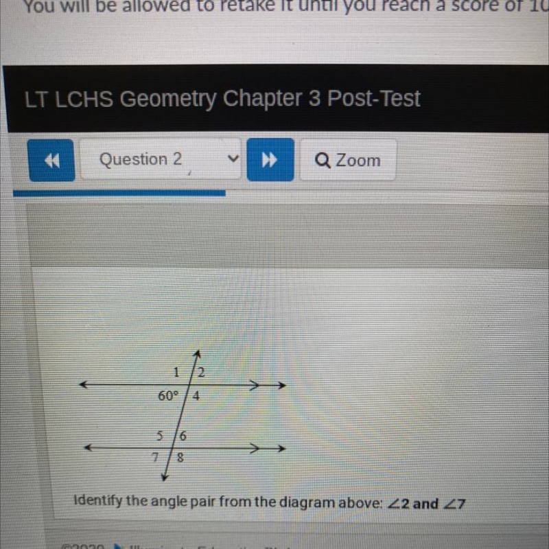 Identify the angle pair from the diagram above: <2 and <7-example-1