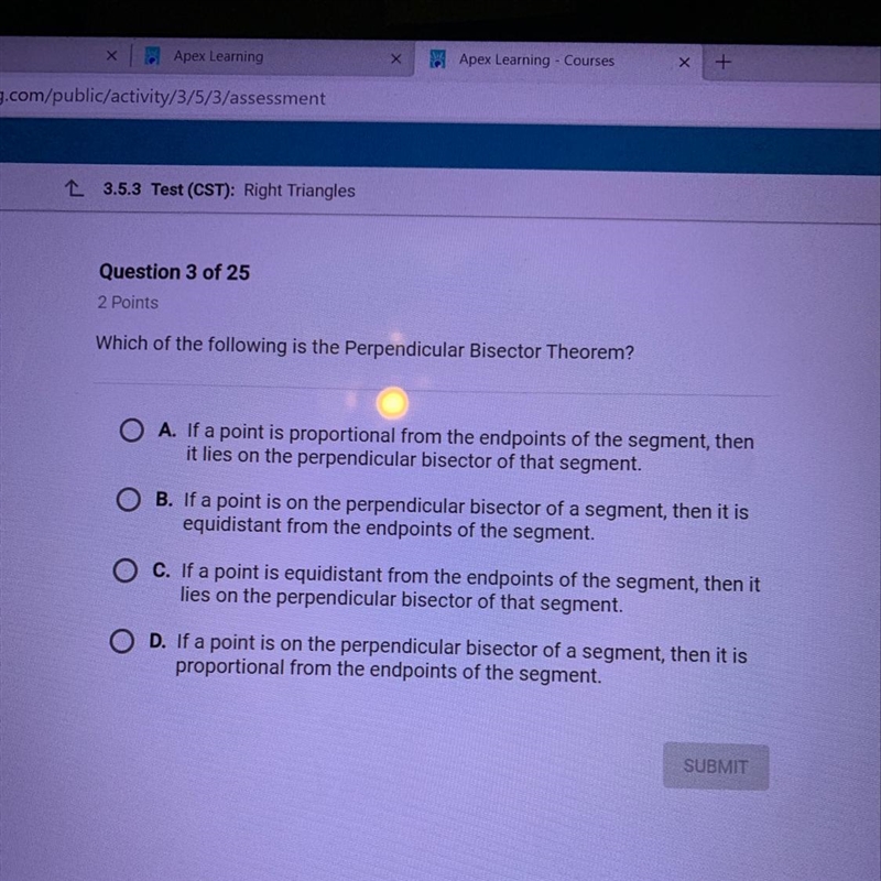 Which of the following is the Perpendicular Bisector Theorem?-example-1