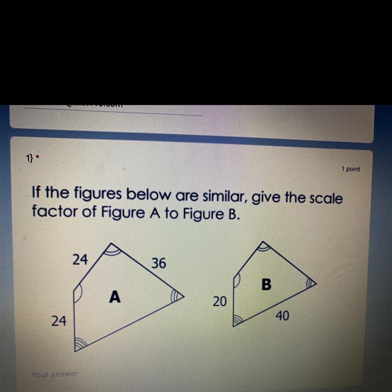 If the figures below are similar, give the scale factor of Figure A to Figure-example-1