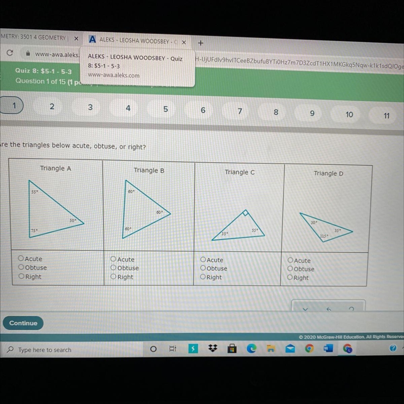 Are the triangles below acute, obtuse or right?-example-1