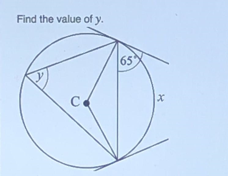 Find the value of y a. 118 b. 65 c. 130 d. 32.5-example-1